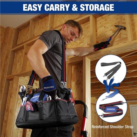 16-inch Wide Mouth Tool Bag, Heavy Duty Cloth Tool Storage Bag with Water Proof - Picture 5 of 7